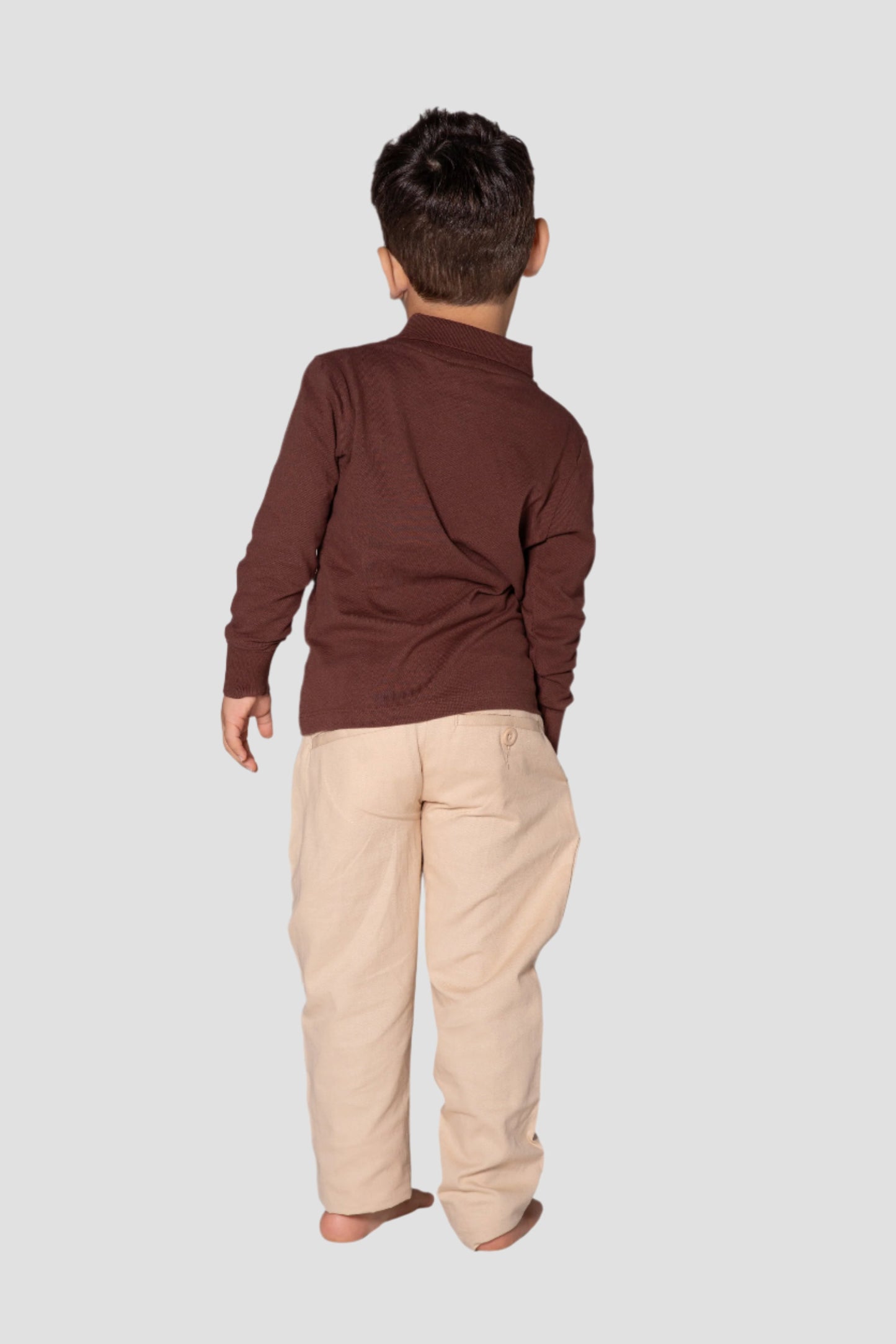 Boys Long Sleeve Polo - Brown