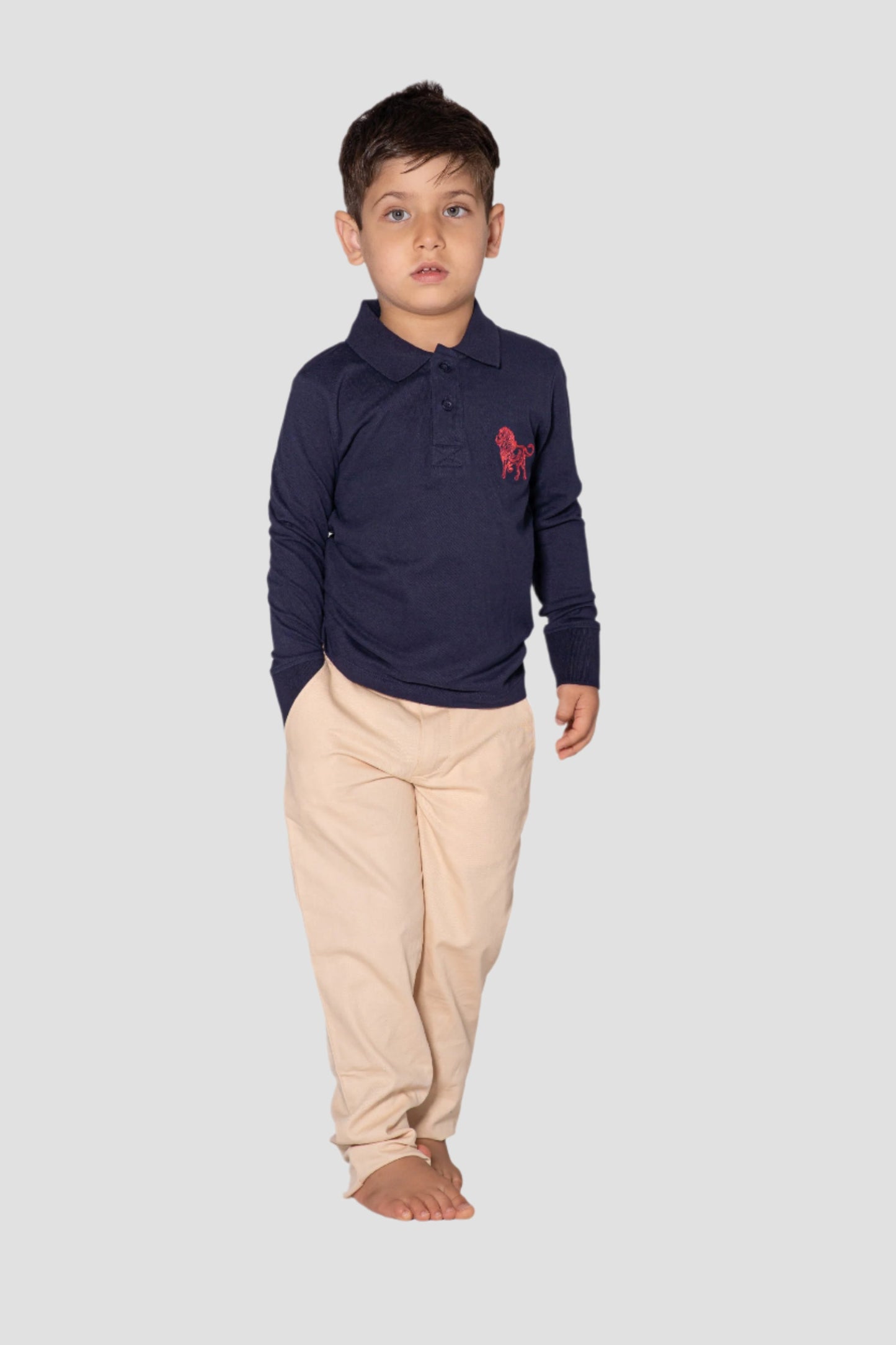 Boys Long Sleeve Polo - Navy