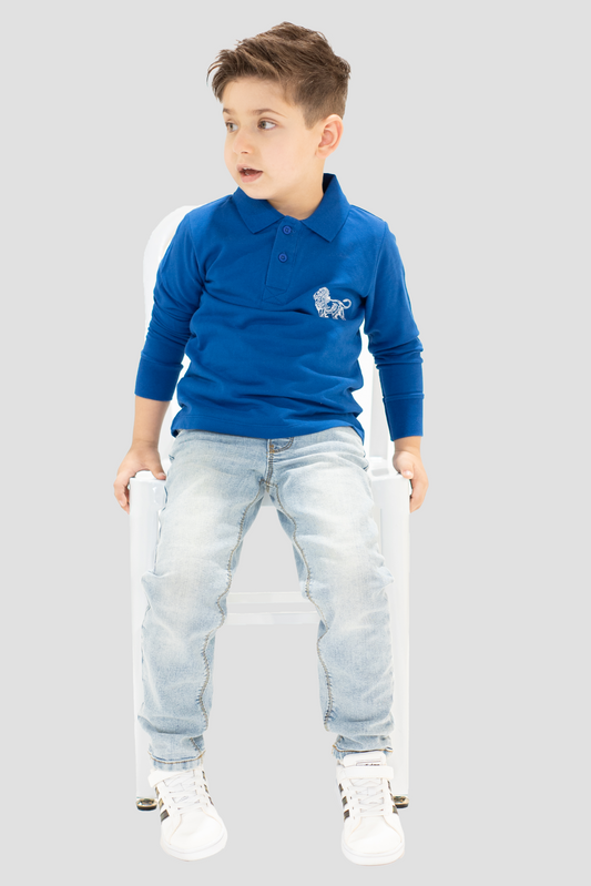 Boys Long Sleeve Polo - Blue