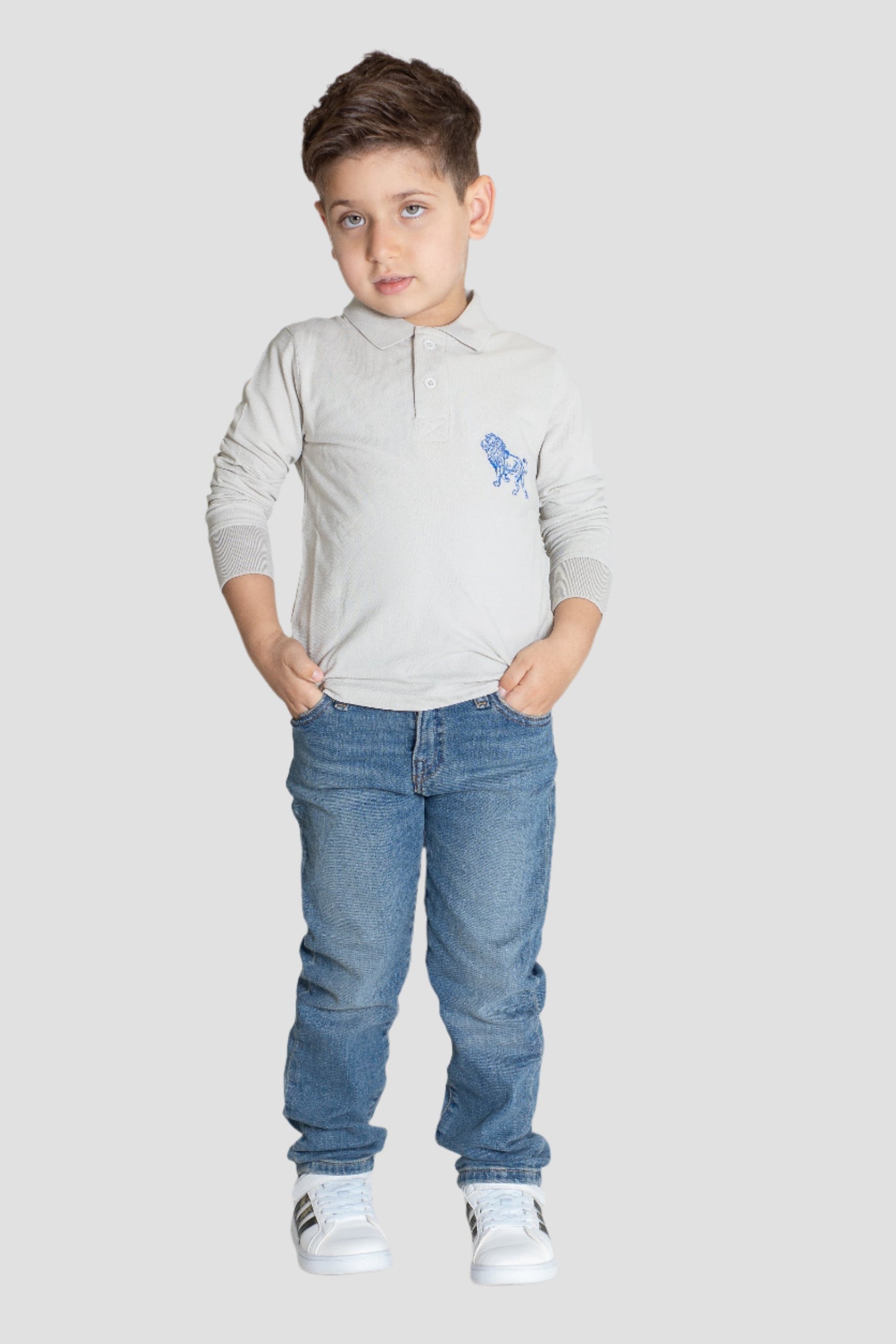 Boys Long Sleeve Polo - Gray