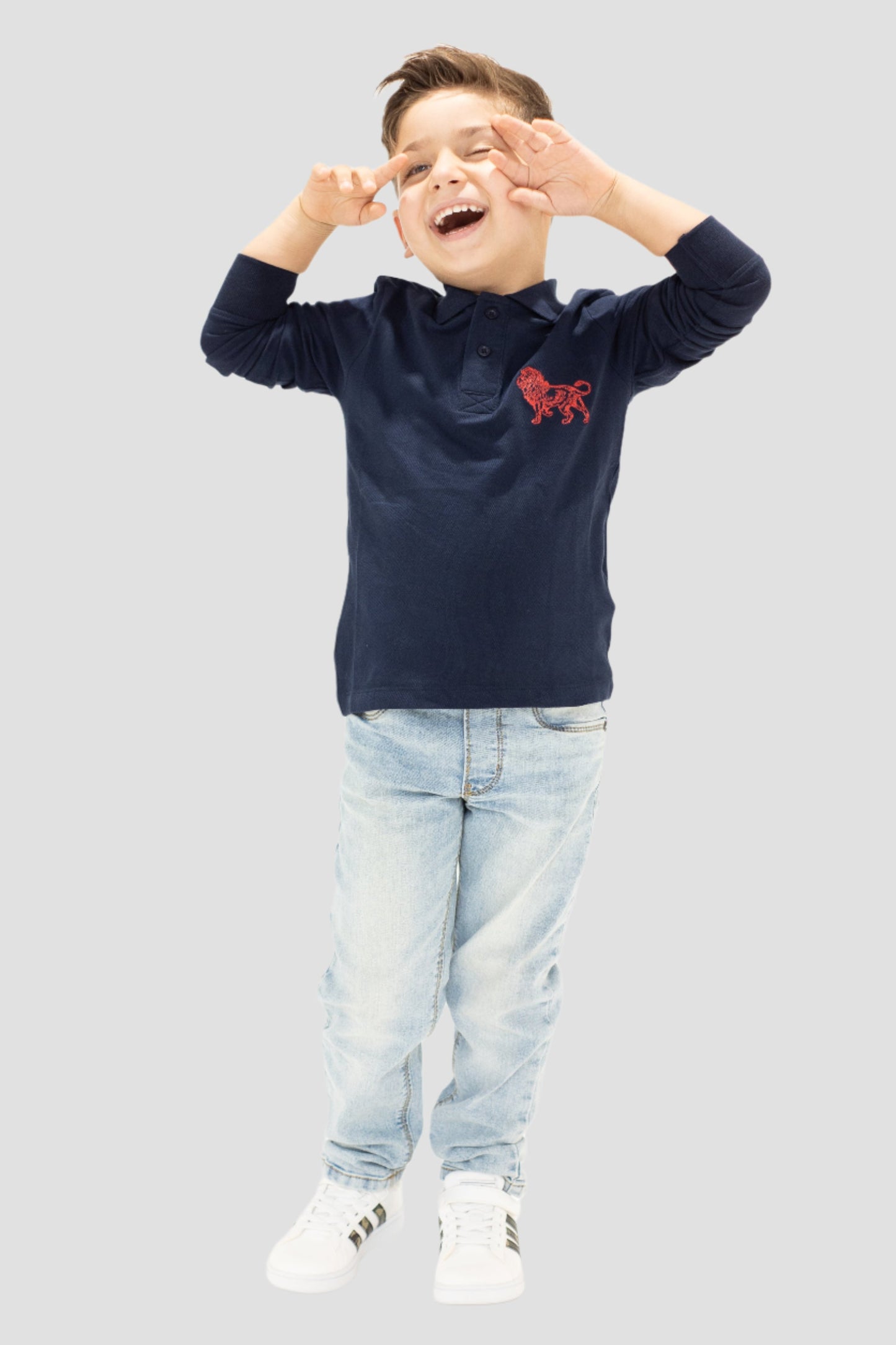 Boys Long Sleeve Polo - Navy