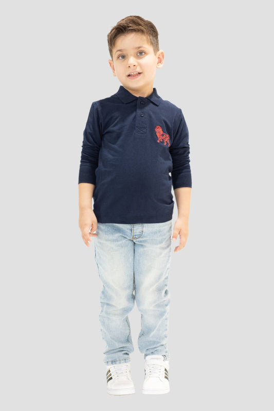 Boys Long Sleeve Polo - Navy