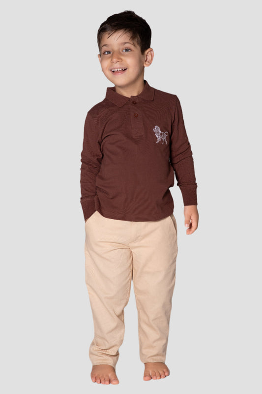 Boys Long Sleeve Polo - Brown